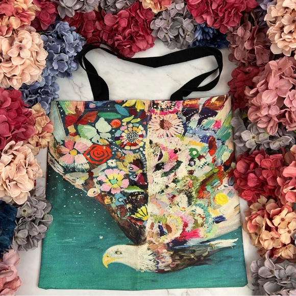 Eco-Friendly Colorful Flower Bald Eagle Folding Tote Bag - Picture 2 of 15